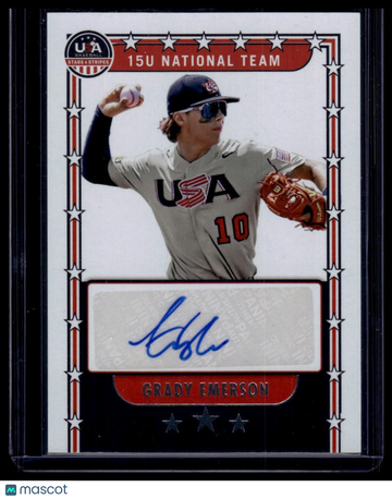 2024 Panini Stars & Stripes USA Baseball Grady Emerson #NTS-GE 15U National Team Signatures AU