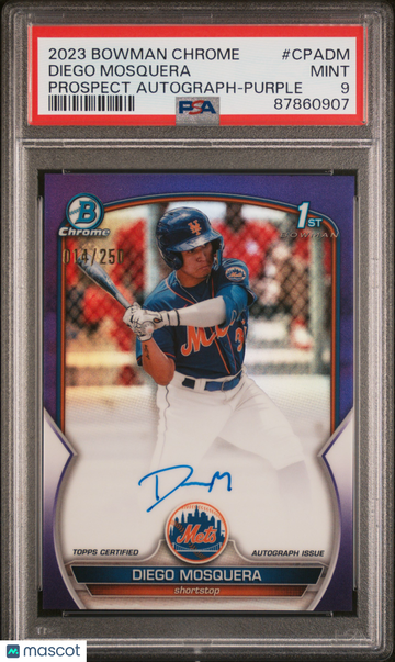 2023 Bowman Chrome Prospect Autographs Diego Mosquera #CPADM Purple Ref PSA 9