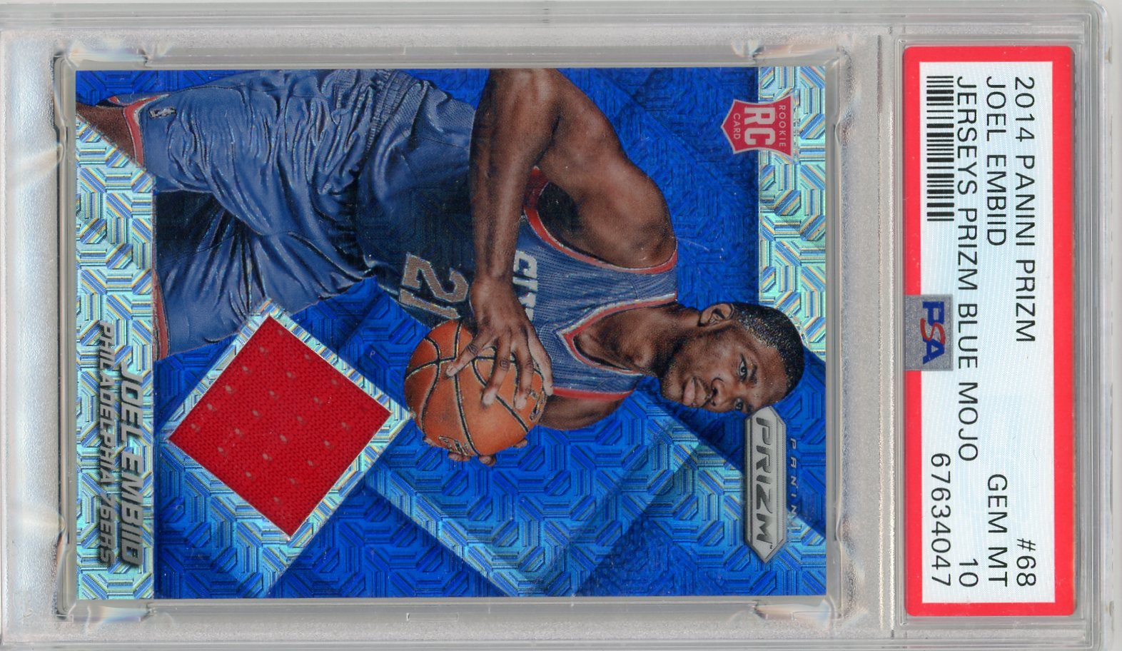 2014 Panini Prizm Jerseys Blue Mojo Prizm Joel Embiid #68 PSA 10
