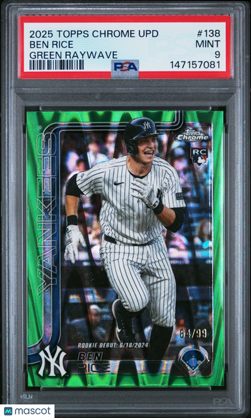 2025 Topps Chrome Update Ben Rice #138 Green Raywave PSA 9