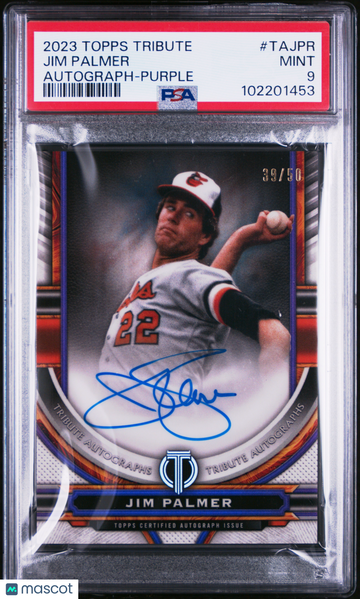 2023 Topps Tribute Tribute Autograph Jim Palmer #TAJPR Purple /50 PSA 9