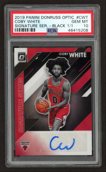 2019 Coby White Panini Optic Signature Series Rookie Black Prizm Auto #1/1 PSA 10