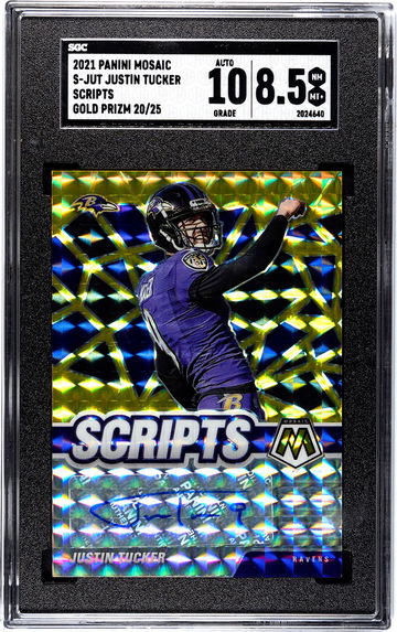 2021 Panini Mosaic S-JUT Justin Tucker Scripts Gold Prizm 20/25 SGC 10/8.5