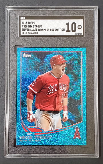 Mike Trout 2013 Topps Silver Slate Wrapper Redemption Emerald Blue Sparkle Parallel #338 AL ROY Angels Gem Mint SGC 10