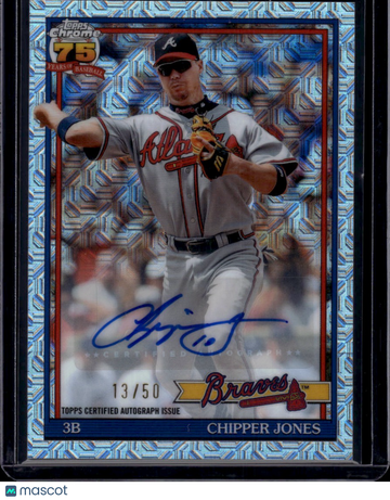 2021 Topps Chrome Platinum Anniversary Chipper Jones #91C-12 Blue Prism Refractor /50 Topps Certified Autograph Issue