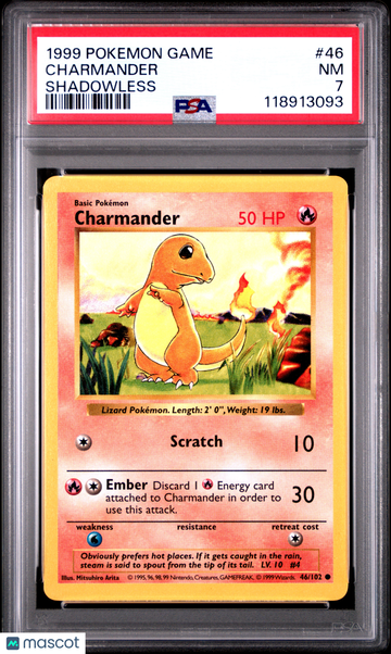 1999 Pokemon Game Charmander Shadowless PSA 7 #46