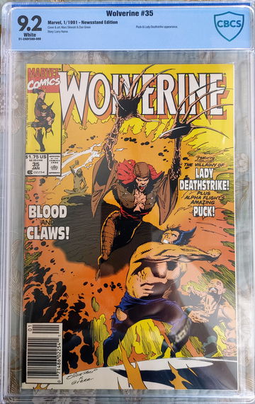 WOLVERINE #35 CBCS 9.2 RARE NEWSSTAND EDITION PUCK AND LADY DEATHSTRIKE APPEARANCE.