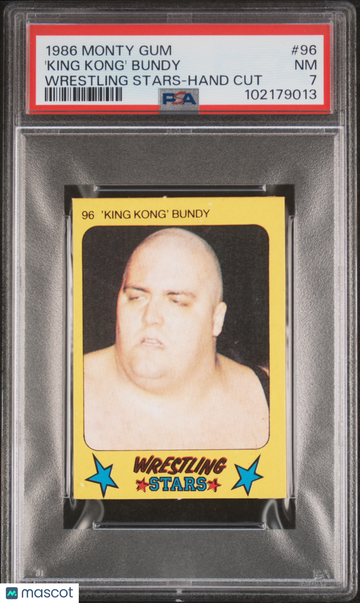 1986 Monty Gum Wrestling Stars-Hand Cut 'king Kong' Bundy #96 Hand Cut Rookie PSA 7