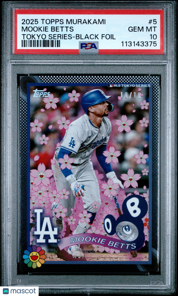 2025 Topps Takashi Murakami + MLB World Tour Tokyo Series Mookie Betts #5 Black Foil /10 PSA 10