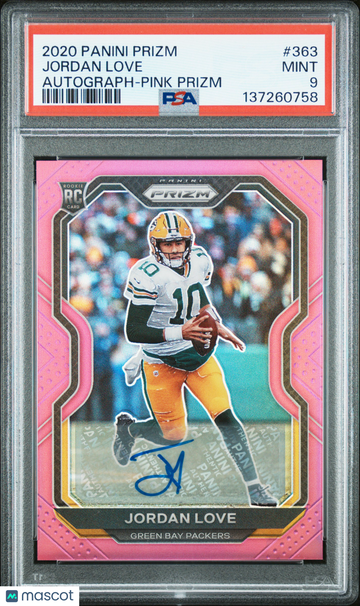2020 Panini Prizm Jordan Love #363 Autograph Pink Rookie PSA 9