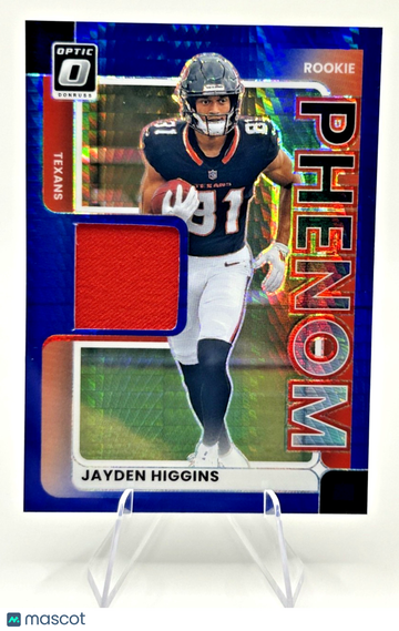 2025 Panini Donruss Optic Jayden Higgins #RPBH-JHS Blue Hyper Prizm Parallel/Variety Rookie Memorabilia Insert