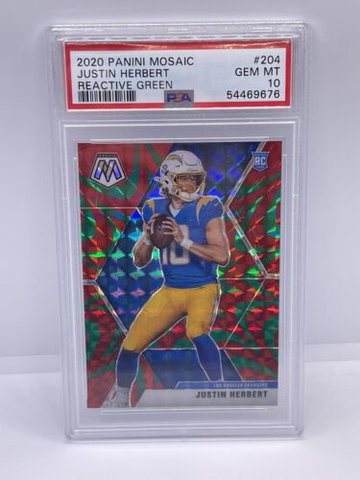 2020 Panini Mosaic Reactive Green Reactive Justin Herbert Rookie PSA 10 Chargers