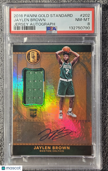 2016 Panini Gold Standard #202 Jaylen Brown Jersey Autograph Auto Rookie Signed RC PSA 8