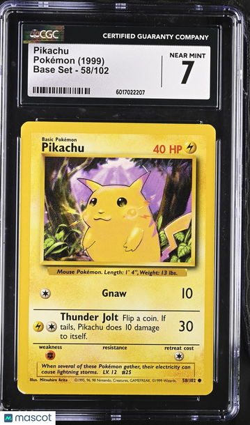 1999 Pokémon Base Set Pikachu CGC 7 #58/102