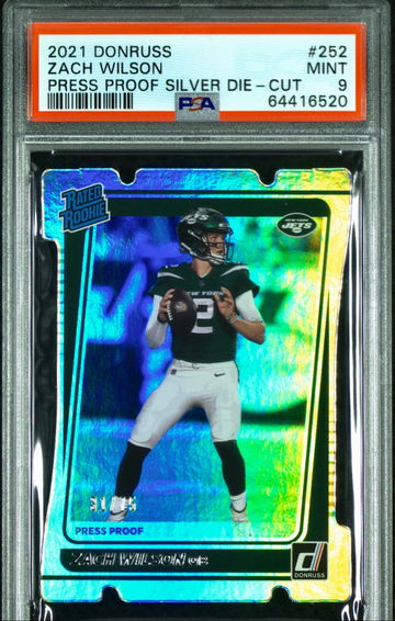 2021 Panini Donruss Zach Wilson Silver Die Cut Rated Rookie Press Proof /75 PSA 9 Mint Jets