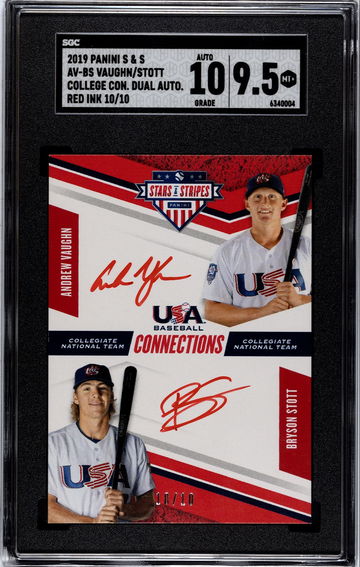 2019 Panini S & S College Connections Dual Auto Red Ink /10 Vaughn/Stott SGC 9.5 w 10 Auto Pop 1!!