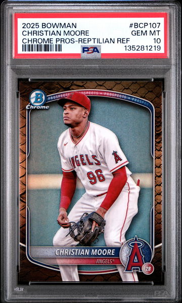 2025 Bowman Bowman Reptilian Refractor Christian Moore #BCP-107 PSA 10