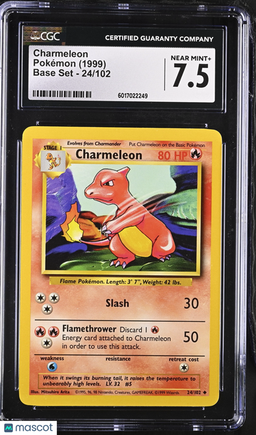 1999 Pokémon Base Set Charmeleon CGC 7.5 #24/102