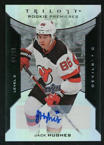 2019 Upper Deck Trilogy 116 Jack Hughes Rookie Premieres Rookie /999 New Jersey Devils Auto