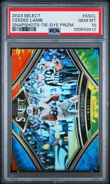 2023 Panini Select Snapshots Prizm Tie Dye Ceedee Lamb #SSCL /25 PSA 10