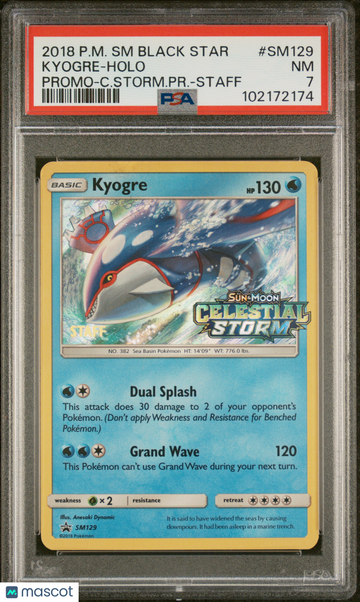 2018 Pokemon SM Black Star Promo Kyogre Holo Promo-C.Storm.PR.-Staff PSA 7 #SM129