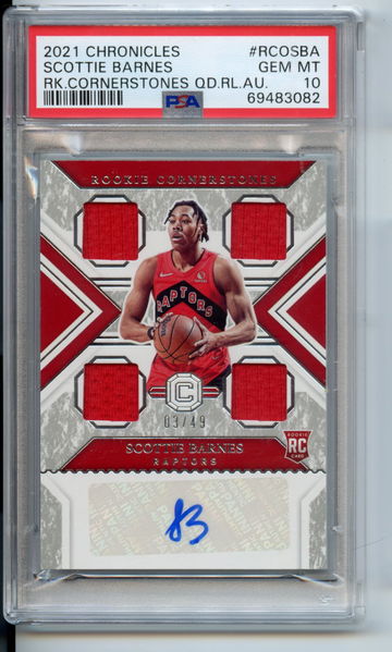 GEM 2021 Scottie Barnes RPA Cornerstones Auto /49 Rookie patch PSA 10 Pop 2