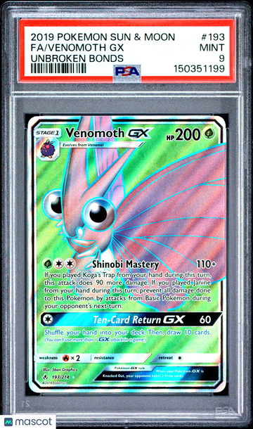 2019 Pokemon Sun & Moon Unbroken Bonds Venomoth GX Unbroken Bonds Fa PSA 9 #193