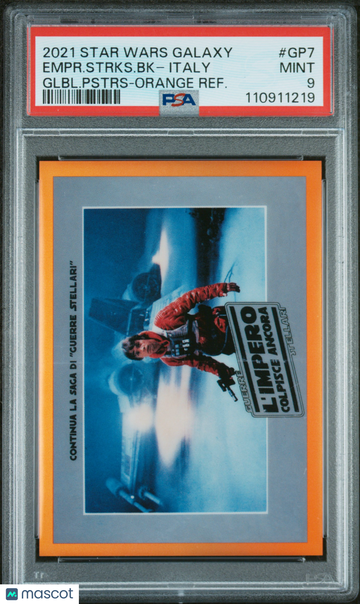 2021 Topps Chrome Star Wars Galaxy Global Posters Empr. Strks. BK– Italy #GP7 Glbl. Pstrs Orange Refractor PSA 9