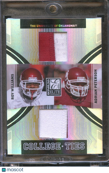 2007 Donruss Elite College Ties Roy Williams Adrian Peterson #CT-2 /50 Game-Worn Jersey Dual Jersey Patch