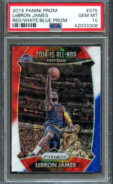 2015 Prizm Red White Blue Lebron James AS PSA 10