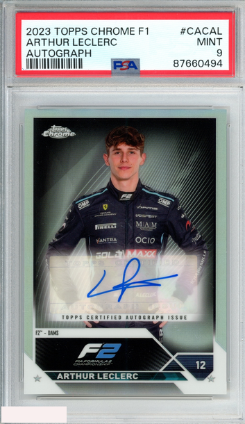 2023 TOPPS CHROME FORMULA 1 AUTOGRAPHS ARTHUR LECLERC #CACAL F2 DAMS PSA 9 MINT