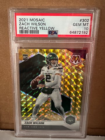 2021 Mosaic Reactive Yellow Prizm #243 Zach Wilson Jets RC Rookie PSA 10