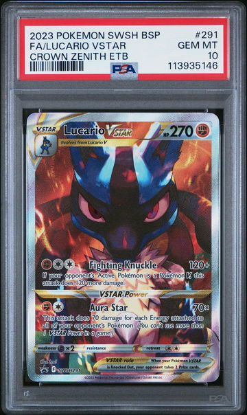 2023 Pokemon Sword and Shield Black Star Promo Crown Zenith Elite Trainer Box Lucario Vstar #SWSH291 PSA 10