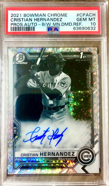 2021 Bowman Chrome Cristian Hernandez Black and White Mini Diamond Auto PSA 10