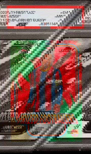 💎2020-21 Topps Finest UEFA UCL Lionel Messi Fusion Green Red #/25 PSA 9 SSP 💎