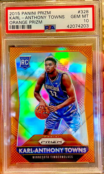 2015 Prizm Karl Anthony Towns Orange Prizm RC PSA 10 Gem Mint #20/65 POP 10
