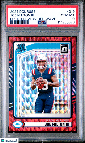2024 Panini Donruss Joe Milton III #319 Optic Preview Red Wave PSA 10