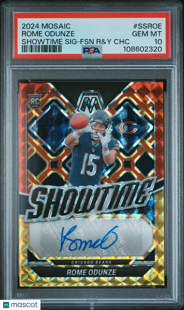 2024 Panini Mosaic Showtime Signatures Rome Odunze #SSROE FSN R&Y CHC PSA 10