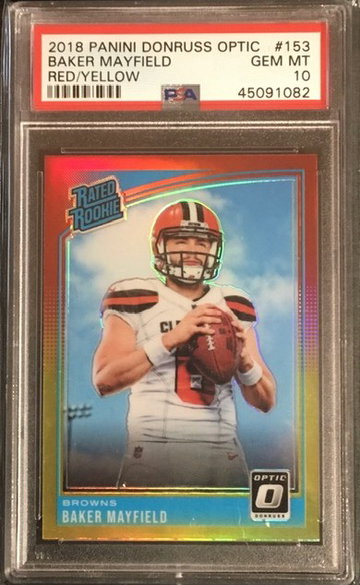 2018 Donruss Optic - BAKER MAYFIELD - Red Yellow Prizm Rookie - PSA 10
