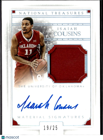 Isaiah Cousins 2016 Panini National Treasures Collegiate Material Signatures Auto /25 Oklahoma Sooners