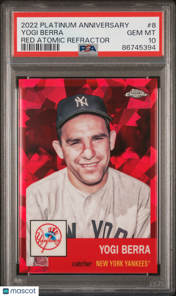 2022 Topps Chrome Platinum Anniversary Yogi Berra #8 Red Atomic Refractor PSA 10