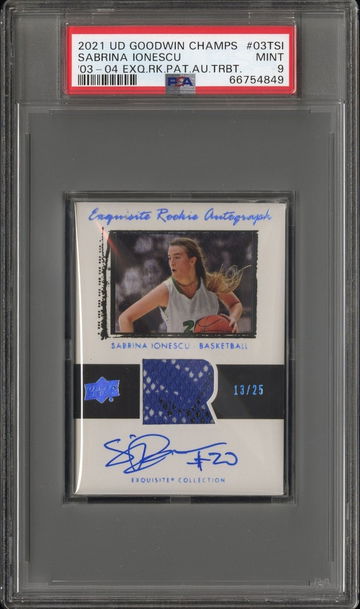 Sabrina Ionescu 2021 UD Goodwin 2003 Exquisite RPA Retro Auto Patch Rookie #/25 PSA 9