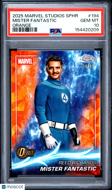 2025 Topps Marvel Studios Chrome Sapphire Edition Mister Fantastic Orange /25 #194 PSA 10