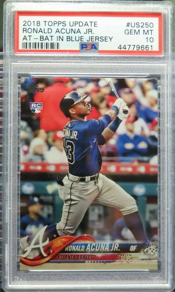 Ronald Acuna Jr. 2018 Topps Update #US250 At-Bat In Blue Jersey PSA 10