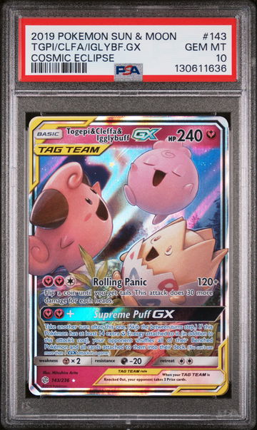 2019 Pokemon Sun and Moon Cosmic Eclipse Cleffa/Igglybuff Gx/Togepi #143 PSA 10