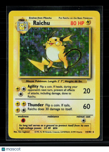Pokemon 1999 Base Set Raichu #14/102