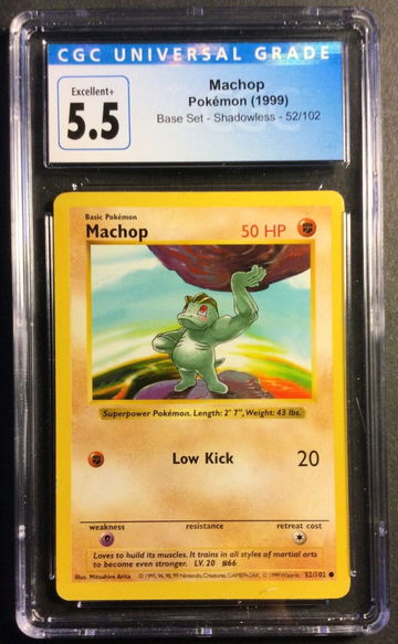 1999 Pokemon Machop Shadowless 52 /102 Base Set 5.5 EX+ CGC
