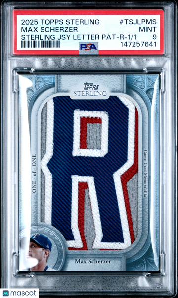 2025 Topps Sterling Sterling Jersey Letter Patches 1/1 Max Scherzer #TSJLPMS Jsy /1 PSA 9