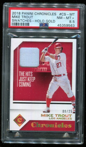 2018 Panini Chronicles Swatches CS-MT Mike Trout Holo Gold SP/25 RARE HIGHEST GRADED! PSA 8.5 NM-MT POP 1+