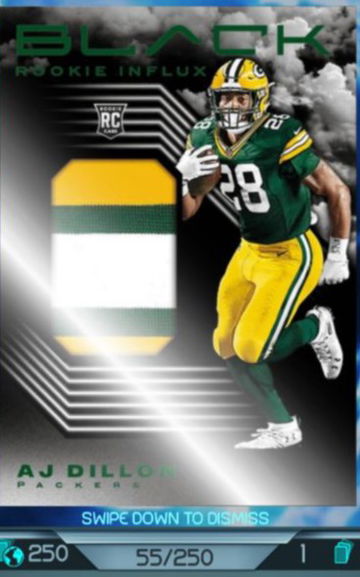 2020 Black Panini Blitz Patch RC AJ Dillon /250